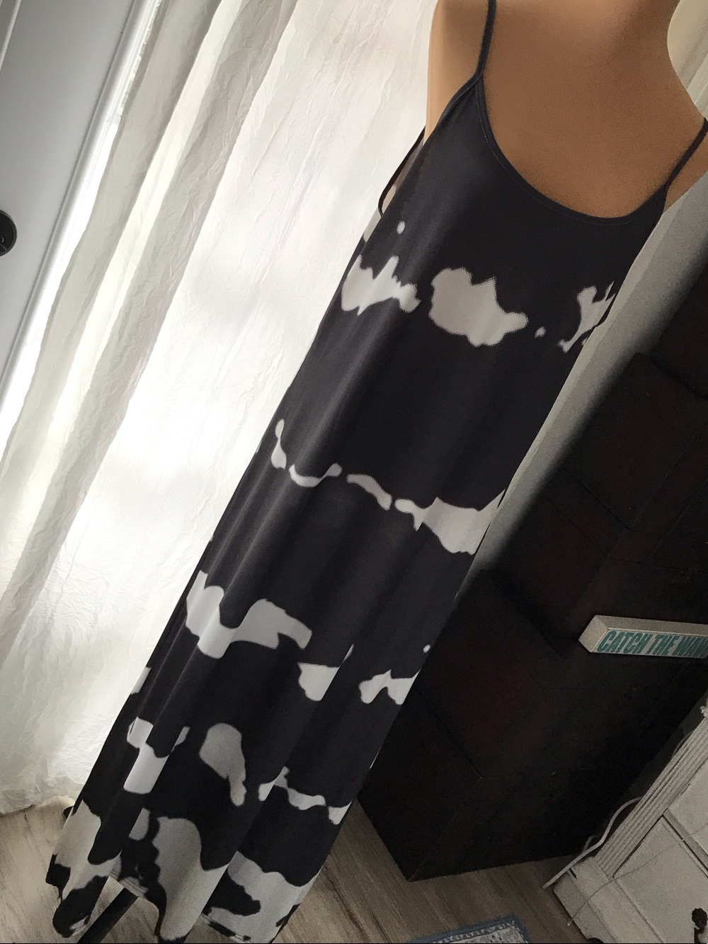 Dark Gray & White Tie-Dye Maxi Slip Dress